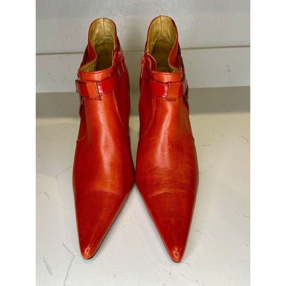 Charlie 1 Horse Red Leather Pointed Toe Ankle Boots 9B US 40 EU Brazil Heels - Picture 6 of 9